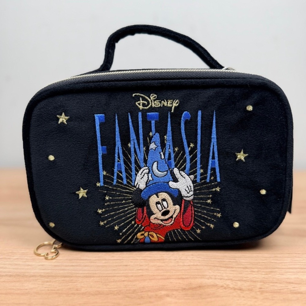 Disney Primark Fantasia Cosmetic Makeup Bag Black Sorcerer Mickey Velvet NWT